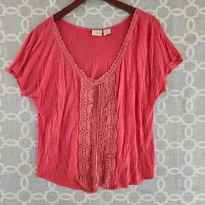 Day trip Rayon Scoop Neck Embroidered Cap sleeve Women's Blouse‎ L
